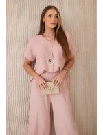 Súprava s náhrdelníkom blúzka + nohavice tmavá púdrovo ružová Súprava s náhrdelníkom blúzka + nohavice tmavá púdrovo ružová