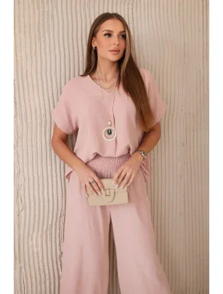 Súprava s náhrdelníkom blúzka + nohavice tmavá púdrovo ružová Súprava s náhrdelníkom blúzka + nohavice tmavá púdrovo ružová