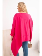 Dámska bavlnená tunika v nadmernej veľkosti s asymetrickým lemom Fuchsia