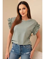Dámska bavlnená blúzka s volánovými rukávmi khaki