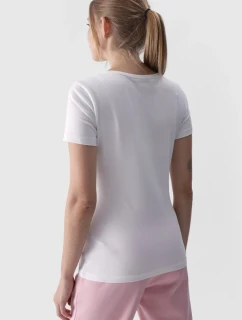 Damski Gładki T-Shirt Z Logo Biały 4F 4FWMM00TTSHF1845-10S