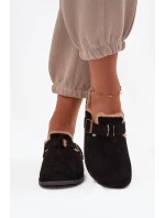 Klapki Chodaki Damskie Ocieplane Futerkiem Z Klamrą Czarne Sylisse