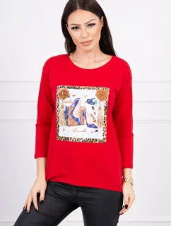 Blúzka s 3D grafikou a zdobenými volánikmi červená
