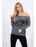 Blúzka s potlačou a dlhším chrbtom v grafitovej farbe