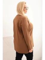 Dámske Plus veľkosť V-neck blúzka s dlhými rukávmi Brown