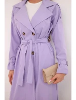 Dámsky kabát do pása s golierom svetlo fialový Dámsky kabát do pása s golierom svetlo fialový