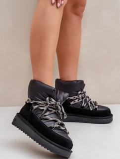 Zamszowe Śniegowce Damskie Z Grubym Sznurowaniem D.Franklin DFSH375003 Czarne