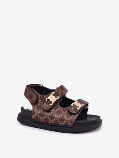Dziecięce Sandałki Na Rzepy Ze Złotymi Detalami Brązowe Cavina
