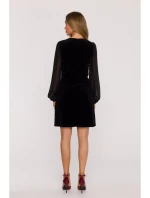 M886 Zamatové šaty so šifónovými rukávmi - čierne