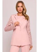 Dámske sako s čipkovanými rukávmi M865 Powder pink - MOE