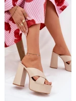 Klapki Damskie Na Platformie I Słupku Beżowe Lenobos