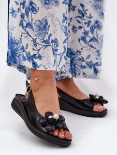 Sandały Damskie Z Ozdobnym Kwiatkiem Czarne Divonne