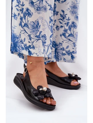 Sandały Damskie Z Ozdobnym Kwiatkiem Czarne Divonne