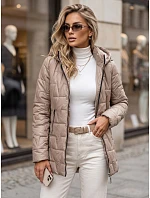 Dámska prešívaná bunda s odnímateľnou kapucňou, béžová, FashionStreet TY5793 Dámska prešívaná bunda s odnímateľnou kapucňou, béžová, FashionStreet TY5793