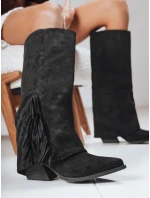 Dámske semišové boho čierne čižmy FashionStreet ZY1287