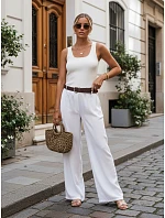 Dámske nohavice z lyocellu so širokými nohavicami, biele, FashionStreet UY3067 Dámske nohavice z lyocellu so širokými nohavicami, biele, FashionStreet UY3067