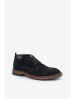 Zamszowe Botki Męskie Sznurowane Big Star OO174146 Czarne