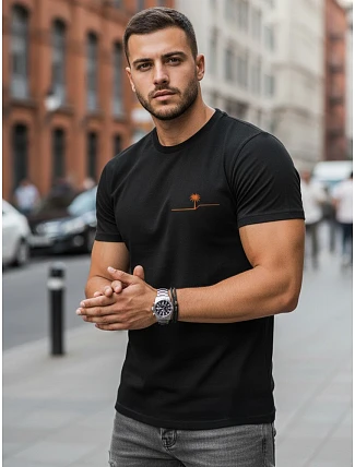 Pánske bavlnené tričko s minimalistickou potlačou čierne FashionStreet NX0156R Pánske bavlnené tričko s minimalistickou potlačou čierne FashionStreet NX0156R