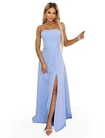 663-2 ELARA korzetové maxi šaty s rozparkom a zaväzovaním na chrbte - modré 663-2 ELARA korzetové maxi šaty s rozparkom a zaväzovaním na chrbte - modré