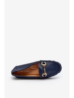 Damskie Klasyczne Mokasyny Eko Skórzane Granatowe Demese
