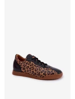 Skórzane Buty Sportowe Damskie W Panterkę Laura Messi 2935 Brązowe