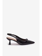 Lakierowane Sandały Na Szpilce Z Kokardką Czarne Naylna