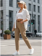 Dámske džínsy s opaskom mom fit tmavo béžové FashionStreet UY2878 Dámske džínsy s opaskom mom fit tmavo béžové FashionStreet UY2878