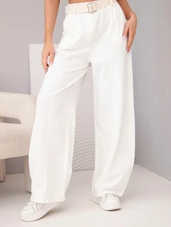 Dámske bavlnené nohavice so širokými nohavicami a opaskom ecru