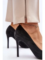 Szpilki Zdobione Brokatem Czarne Klonisa