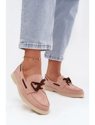 Półbuty Mokasyny Damskie Z Wiązaniem Jasnoróżowe Calivra