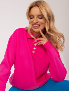 Fluo ružový oversize sveter s ozdobnými gombíkmi