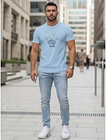 Pánske bavlnené tričko s originálnym potlačou, svetlo modré, FashionStreet NX0149R