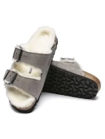 Birkenstock dámske/pánske zateplené šľapky Arizona Shearling Stone Coin semiš s ovčou vlnou úzke úzke (1017403) dámske