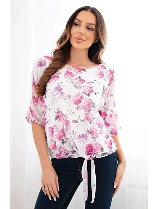 Dámska blúzka s kvetinovým vzorom a viazaním v spodnej časti fuchsiová