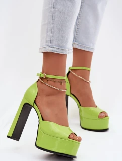 Lakované dámské sandály na podpatku a platformě Zelené Horvia