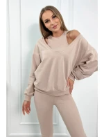 3-dielny set blúzka + top + legíny svetlo béžová