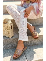 Damskie Płaskie Klapki Z Cekinami S.Barski KV27-052 Brązowe