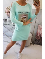 Šaty s potlačou košíka v mätovej farbe