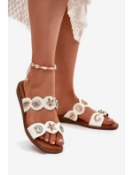 Klapki Damskie Ze Złotymi Przypinkami Białe Jenoriela