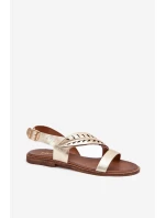 Sandały Damskie Z Naturalnej Skóry Na Płaskim Obcasie Zazoo 3564 Złote