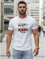 Pánske bavlnené tričko s retro potlačou biele FashionStreet NX5094R