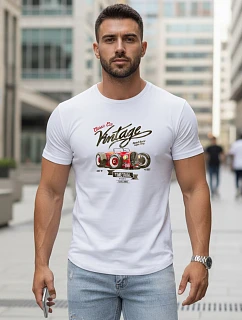 Pánske bavlnené tričko s retro potlačou biele FashionStreet NX5094R