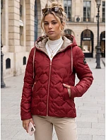 Dámska prešívaná prechodná bunda s kapucňou, bordová, FashionStreet TY5885 Dámska prešívaná prechodná bunda s kapucňou, bordová, FashionStreet TY5885
