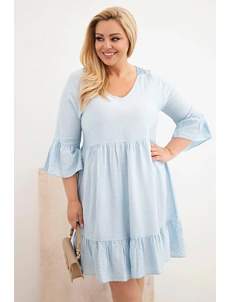 Dámske šaty nadrozmernej veľkosti z viskózy s čipkovým lemom modré