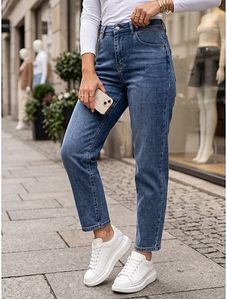 Dámske džínsy Mom Fit s vysokým pásom, modré, FashionStreet UY3104 Dámske džínsy Mom Fit s vysokým pásom, modré, FashionStreet UY3104
