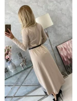 Šaty s ozdobným pásikom a nápisom beige