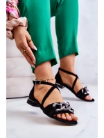 Damskie Zamszowe Sandały Z Łańcuchem Laura Messi 2365 Czarne