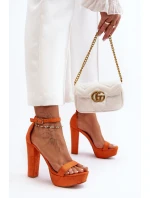 Wygodne Zamszowe Sandały Na Wysokim Słupku Pomarańczowe Essence