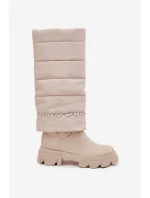 Kozaki Damskie Ocieplane Z Koralikami Jasnobeżowe Irvette