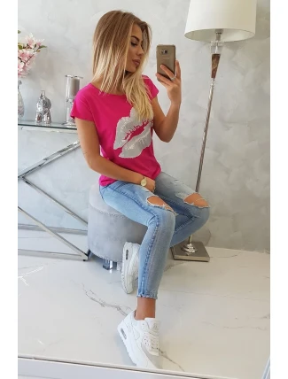 Blúzka s potlačou pier fuchsiová